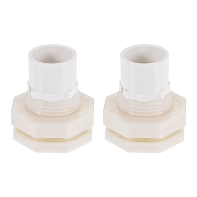 Harfington Uxcell Bulkhead Fitting, G3/4 Female 1.38" Male, Tube Adaptor Fitting, with Silicone Gasket and Pipe Connector, for Water Tanks, PVC, White, Pack of 2