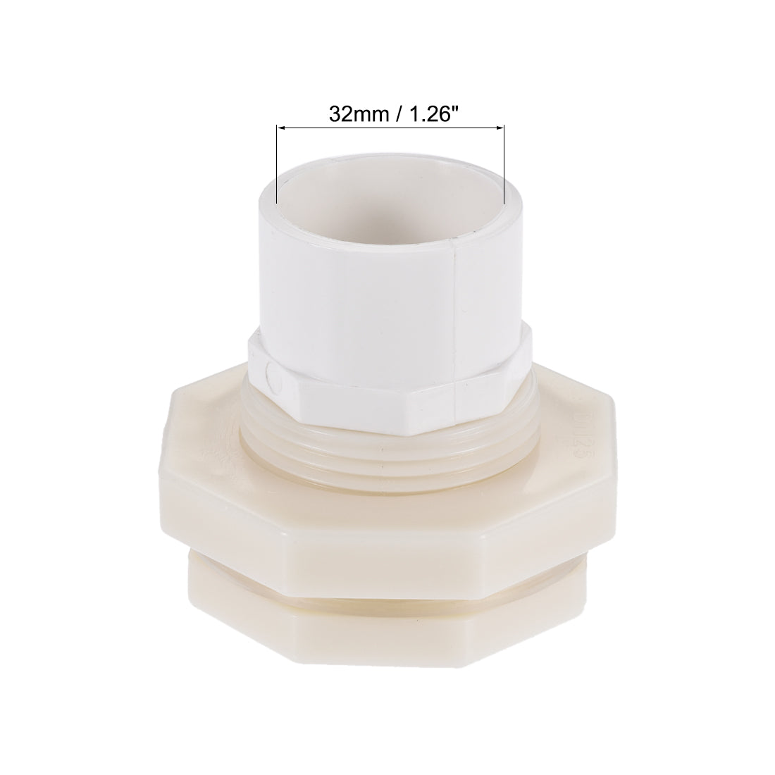 uxcell Uxcell Bulkhead Fitting, G1 Female 1.73" Male, Tube Adaptor Fitting, with Silicone Gasket and Pipe Connector, for Water Tanks, PVC, White