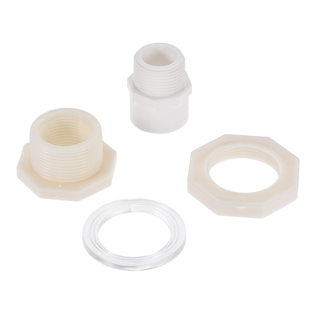 uxcell Uxcell Bulkhead Fitting, G1 Female 1.73" Male, Tube Adaptor Fitting, with Silicone Gasket and Pipe Connector, for Water Tanks, PVC, White