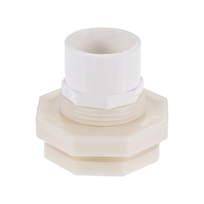Harfington Uxcell Bulkhead Fitting, G1 Female 1.73" Male, Tube Adaptor Fitting, with Silicone Gasket and Pipe Connector, for Water Tanks, PVC, White