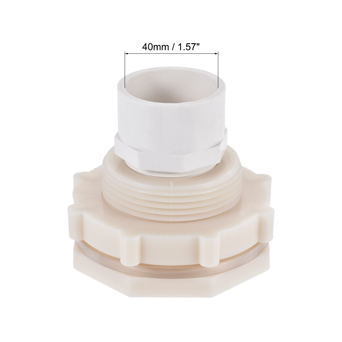 Uxcell Uxcell Bulkhead Fitting, G1-1/2 Female 2.44" Male, Tube Adaptor Fitting, with Silicone Gasket and Pipe Connector, for Water Tanks, PVC, White