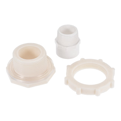 Harfington Uxcell Bulkhead Fitting, G1-1/4 Female 2.44" Male, Tube Adaptor Fitting, with Silicone Gasket and Pipe Connector, for Water Tanks, PVC, White