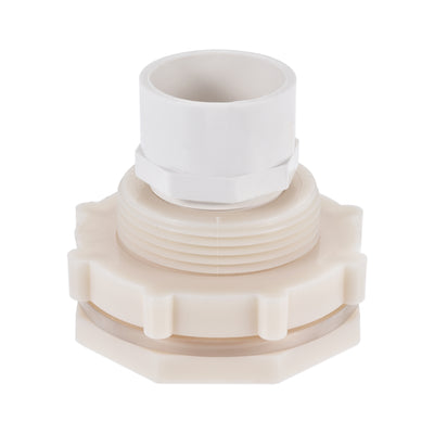 Harfington Uxcell Bulkhead Fitting, G1-1/2 Female 2.44" Male, Tube Adaptor Fitting, with Silicone Gasket and Pipe Connector, for Water Tanks, PVC, White