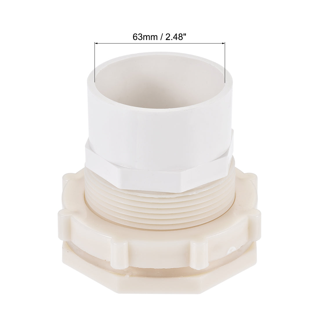 uxcell Uxcell Bulkhead Fitting, G2 Female 2.99" Male, Tube Adaptor Fitting, with Silicone Gasket and Pipe Connector, for Water Tanks, PVC, White