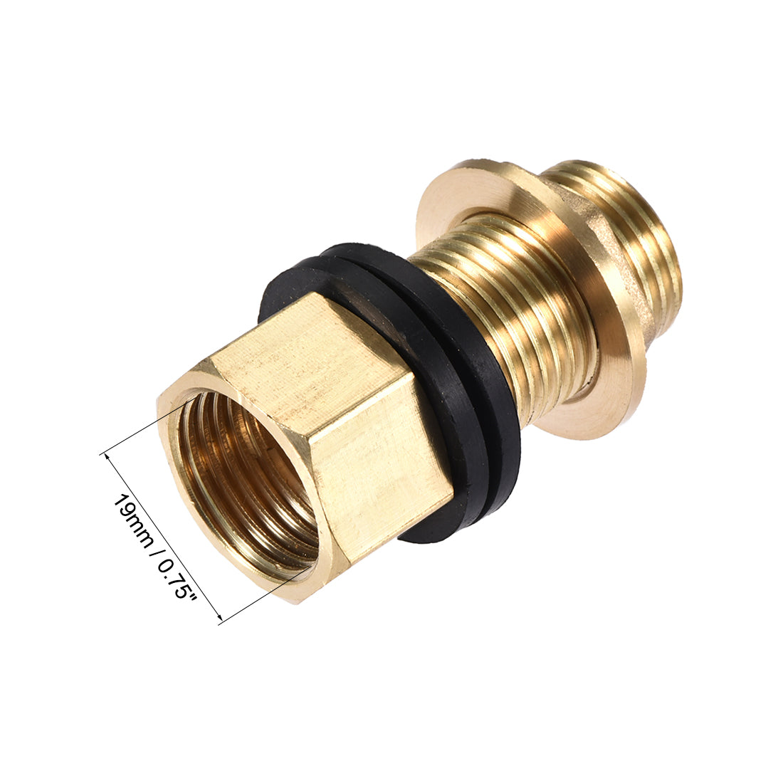 Uxcell Uxcell Bulkhead Fitting, G1/2 Male 0.75" Female, Hex Tube Adaptor Hose Fitting, with Silicone Gaskets, for Water Tanks, Brass, Gold Tone