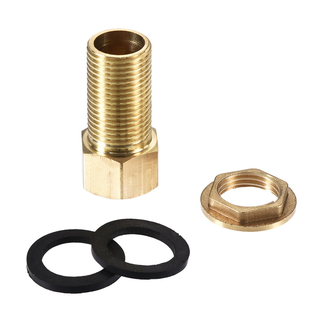uxcell Uxcell Bulkhead Fitting, G1/2 Male 0.75" Female, Hex Tube Adaptor Hose Fitting, with Silicone Gaskets, for Water Tanks, Brass, Gold Tone, Pack of 2