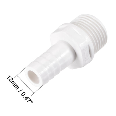 Harfington Uxcell PVC Tube Fitting Adapter 12mm Barbed x G1/2 Male White for Aquariums, Water Tanks, Tubs, Pools 2Pcs