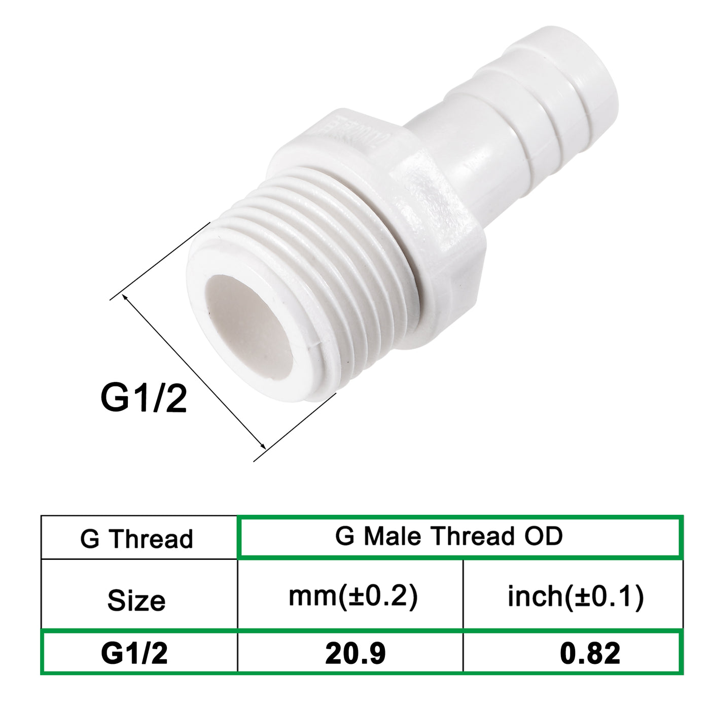 uxcell Uxcell PVC Tube Fitting Adapter 12mm Barbed x G1/2 Male White for Aquariums, Water Tanks, Tubs, Pools 6Pcs