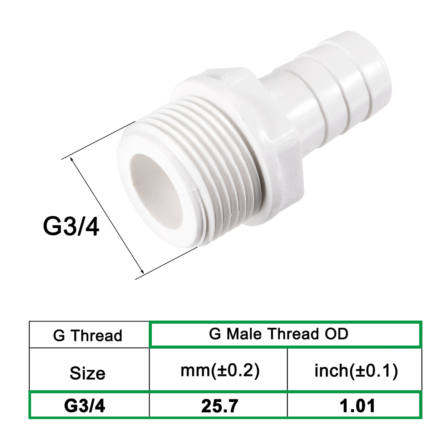 uxcell Uxcell PVC Tube Fitting Adapter 16mm Barbed x G3/4 Male White for Aquariums, Water Tanks, Tubs, Pools 6Pcs
