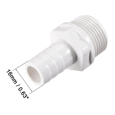 Harfington Uxcell PVC Tube Fitting Adapter 16mm Barbed x G3/4 Male White for Aquariums, Water Tanks, Tubs, Pools 6Pcs