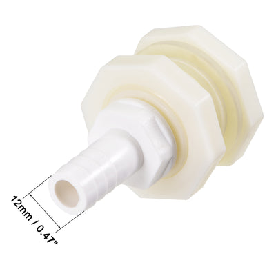 Harfington Uxcell Bulkhead Fitting Adapter 12mm Barbed x G1/2 Female ABS White for Aquariums, Water Tanks, Tubs, Pools 2Pcs