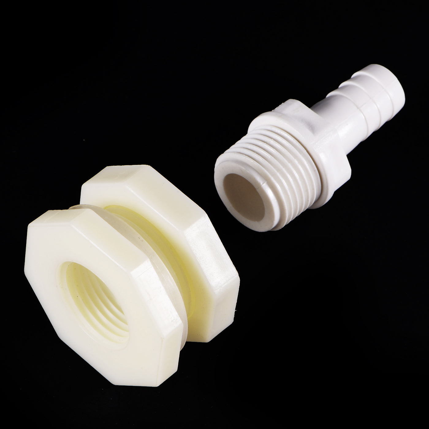 uxcell Uxcell Bulkhead Fitting Adapter 12mm Barbed x G1/2 Female ABS White for Aquariums, Water Tanks, Tubs, Pools 2Pcs