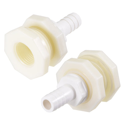 Harfington Uxcell Bulkhead Fitting Adapter 12mm Barbed x G1/2 Female ABS White for Aquariums, Water Tanks, Tubs, Pools 2Pcs