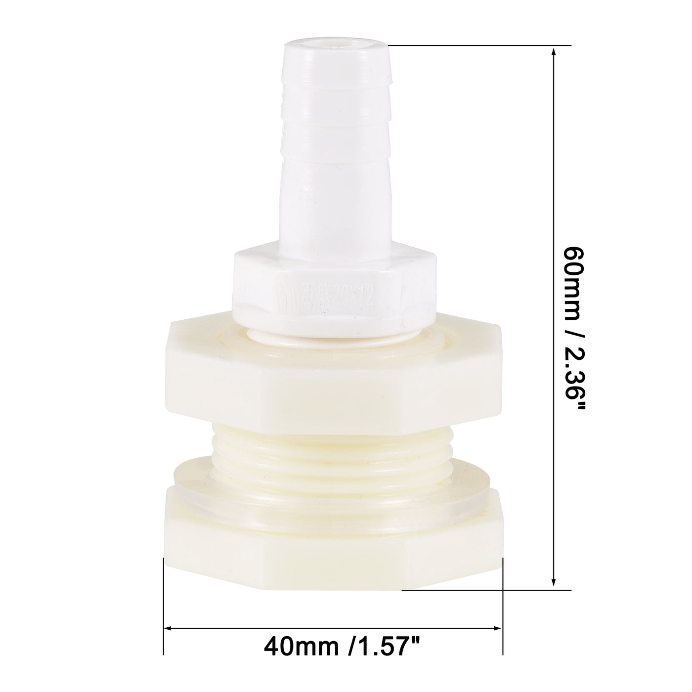 uxcell Uxcell Bulkhead Fitting Adapter 12mm Barbed x G1/2 Female ABS White for Aquariums, Water Tanks, Tubs, Pools 4Pcs