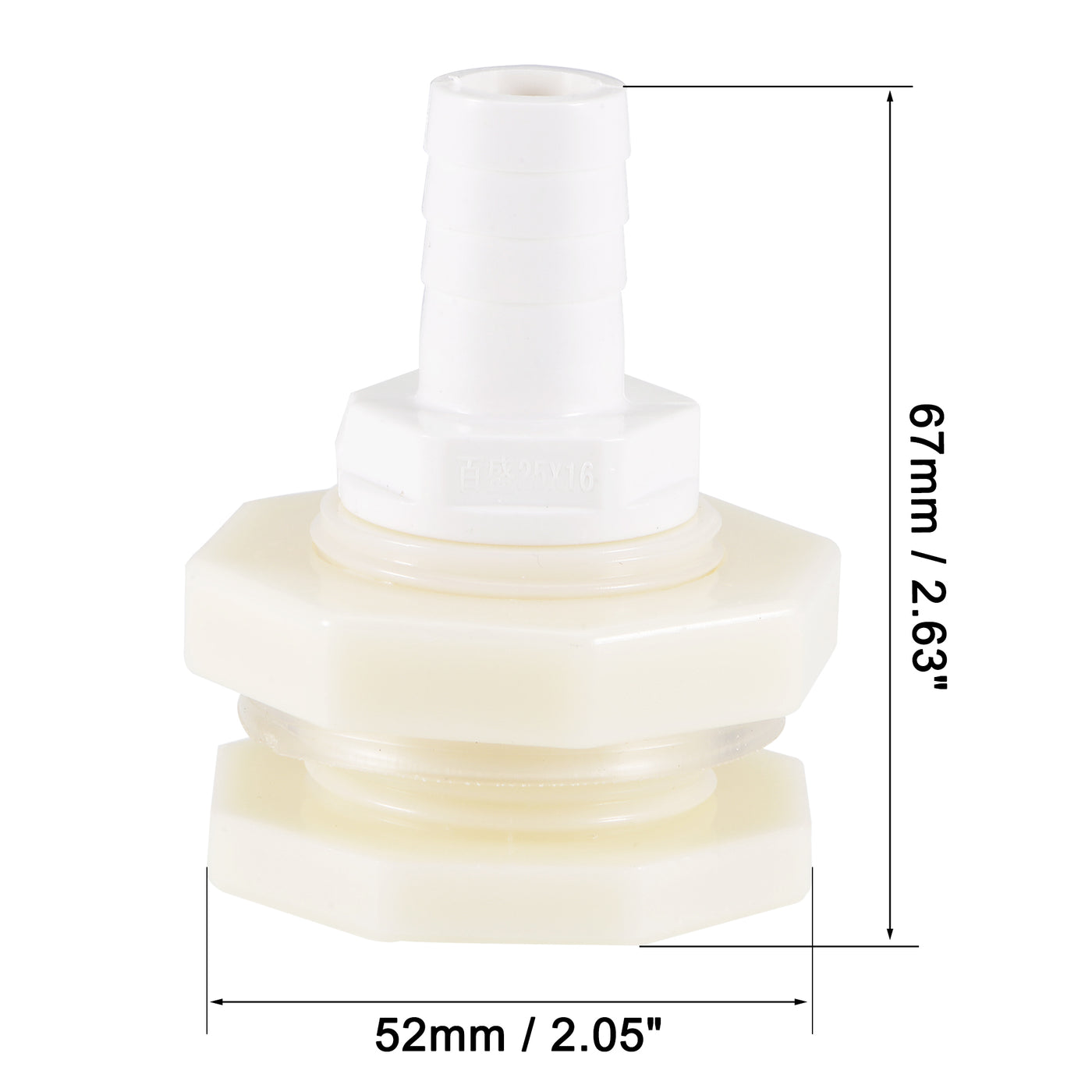 uxcell Uxcell Bulkhead Fitting Adapter 16mm Barbed x G3/4 Female ABS White for Aquariums, Water Tanks, Tubs, Pools 2Pcs