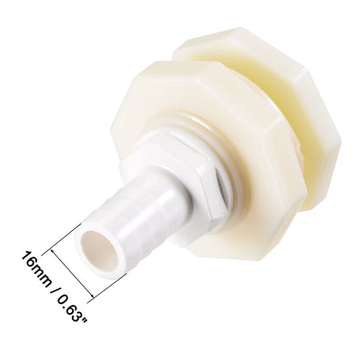 Harfington Uxcell Bulkhead Fitting Adapter 16mm Barbed x G3/4 Female ABS White for Aquariums, Water Tanks, Tubs, Pools 2Pcs