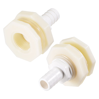 Harfington Uxcell Bulkhead Fitting Adapter 16mm Barbed x G3/4 Female ABS White for Aquariums, Water Tanks, Tubs, Pools 2Pcs