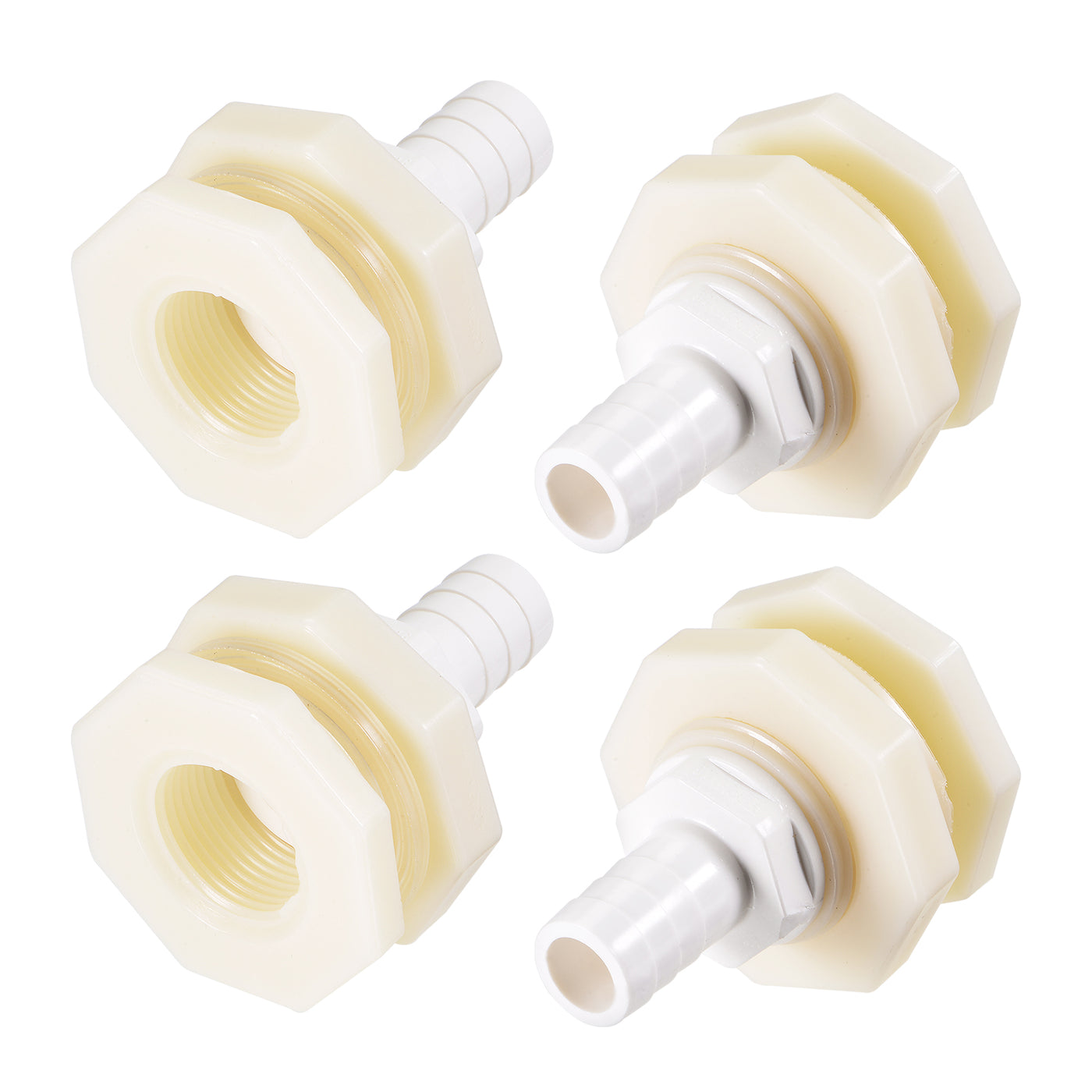 uxcell Uxcell Bulkhead Fitting Adapter 16mm Barbed x G3/4 Female ABS White for Aquariums, Water Tanks, Tubs, Pools 4Pcs