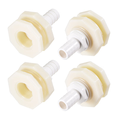Harfington Uxcell Bulkhead Fitting Adapter 16mm Barbed x G3/4 Female ABS White for Aquariums, Water Tanks, Tubs, Pools 4Pcs