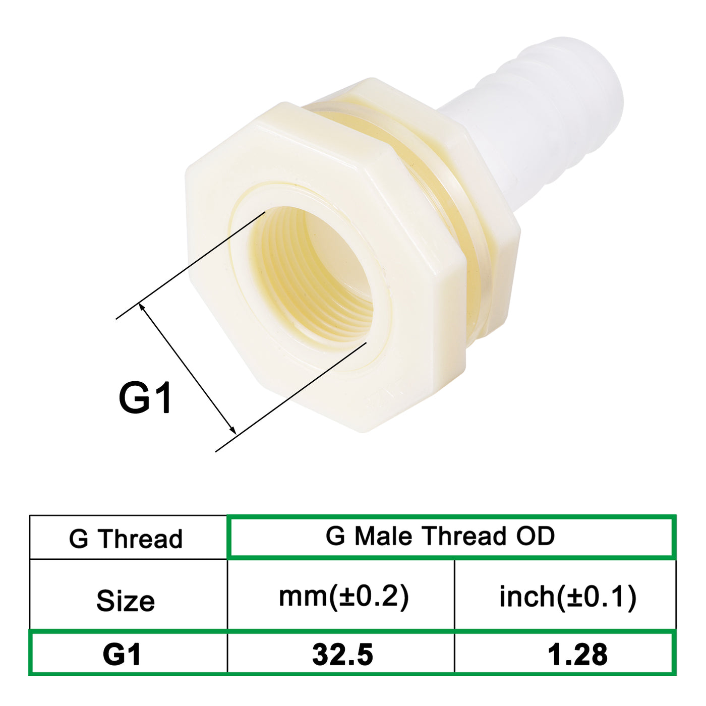 uxcell Uxcell Bulkhead Fitting Adapter 25mm Barbed x G1 Female ABS White for Aquariums, Water Tanks, Tubs, Pools