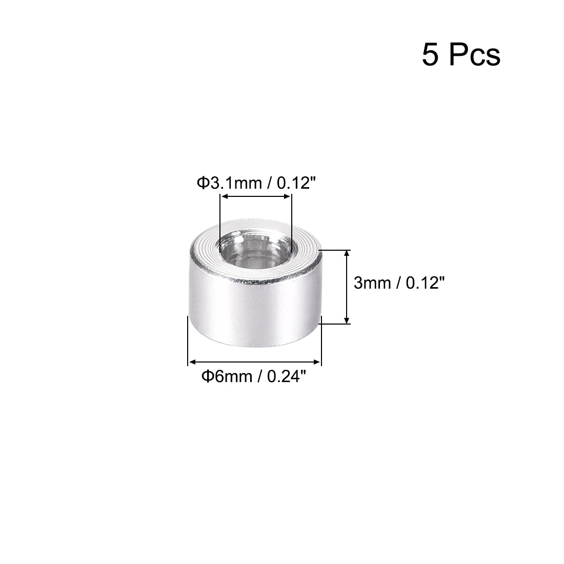 Uxcell 5 Pcs Round Aluminum Standoff Column Spacer 3.1x6x3mm(IDxODxH
