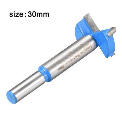 Harfington Uxcell Forstner Wood Boring Drill Bit 30mm Dia. Hole Saw Carbide Alloy Steel Tip Round Shank Cutting for Hinge Plywood Wood Tool Blue 1Set