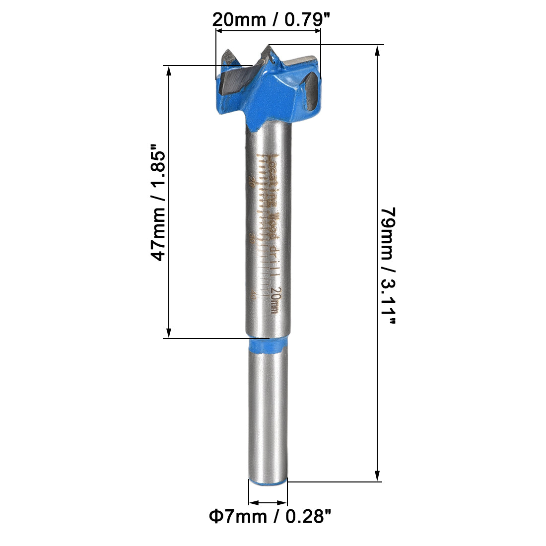 uxcell Uxcell Forstner Wood Boring Drill Bit 20mm Dia. Hole Saw Carbide Alloy Steel Tip Round Shank Cutting for Hinge Plywood Wood Tool Blue 1Set