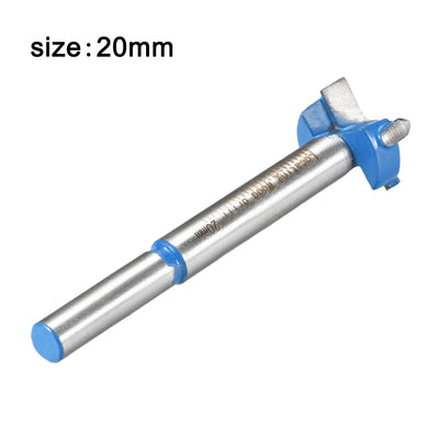 Harfington Uxcell Forstner Wood Boring Drill Bit 20mm Dia. Hole Saw Carbide Alloy Steel Tip Round Shank Cutting for Hinge Plywood Wood Tool Blue 1Set
