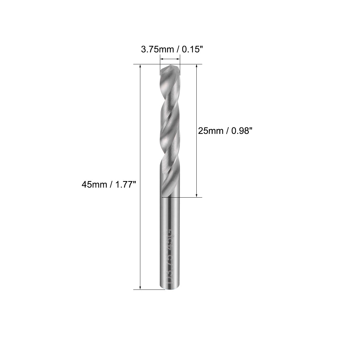 uxcell Uxcell 3.75mm Solid Carbide Drill Bits Straight Shank for Stainless Steel Alloy