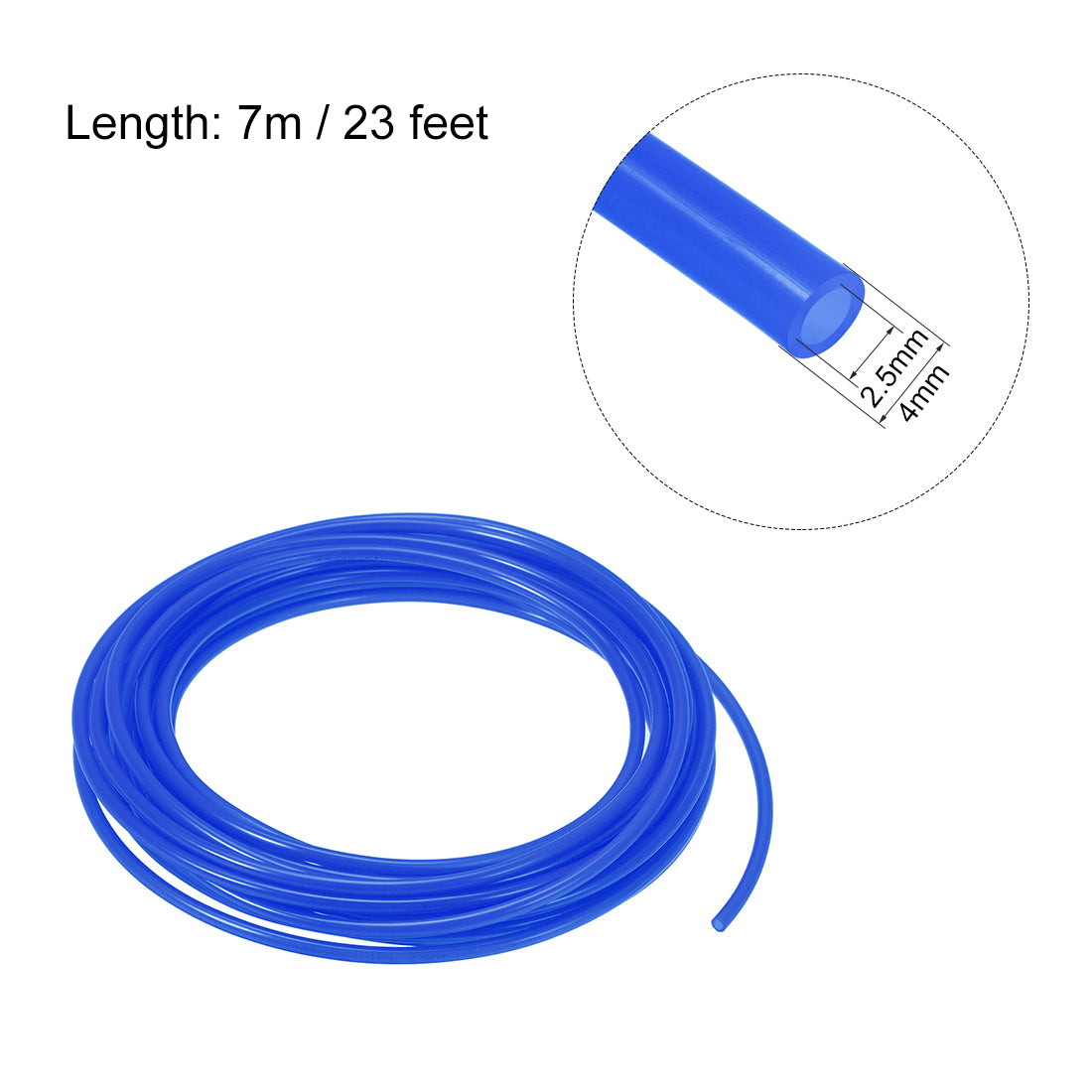uxcell Uxcell 4mm OD 2.5mm ID 7m Long Blue PU Air Tubing Pipe Hose for Air Line Tube Fluid Transfer Pneumatic Tubing