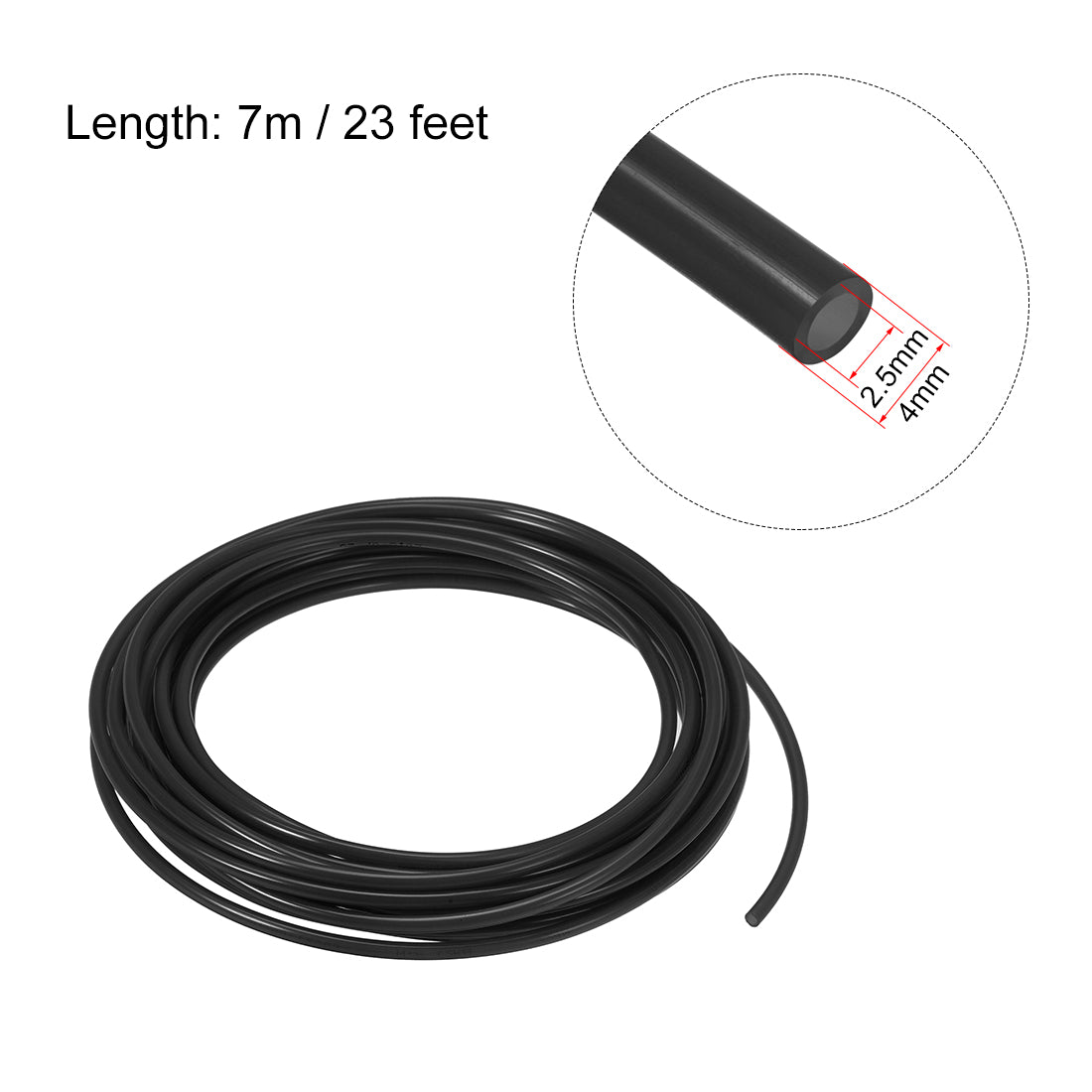uxcell Uxcell 4mm OD 2.5mm ID 7m Long Black PU Air Tubing Pipe Hose for Air Line Tube Fluid Transfer Pneumatic Tubing