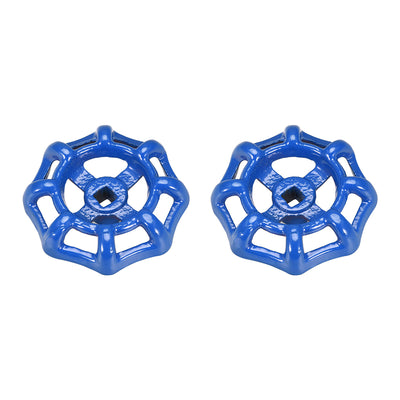uxcell Uxcell Round Wheel Handle Square Broach  Paint Cast Steel Blue 2Pcs