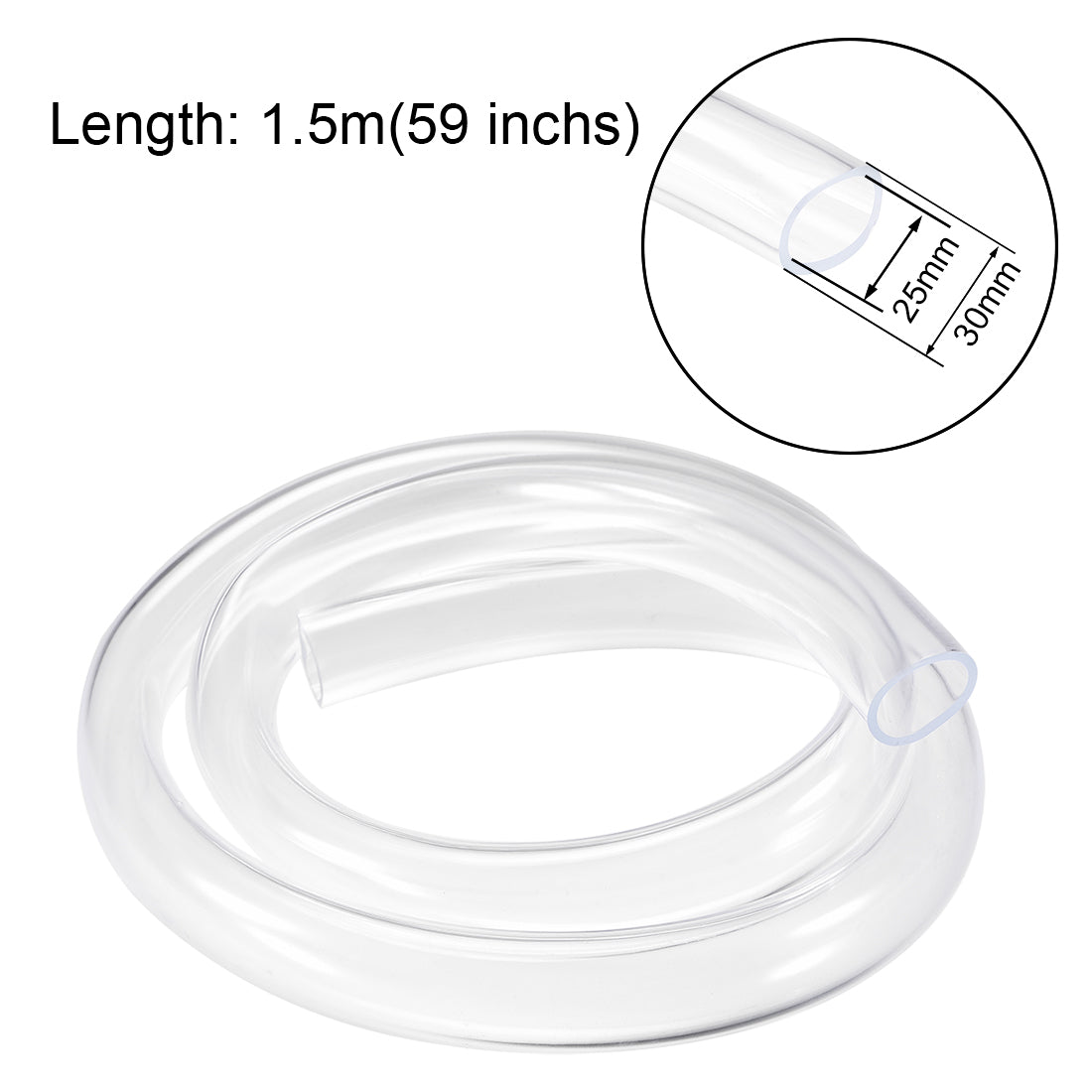 uxcell Uxcell PVC Hose Tube, 25mm(0.98") ID x 30mm(1.18") OD 1.5m Clear Vinyl Tubing