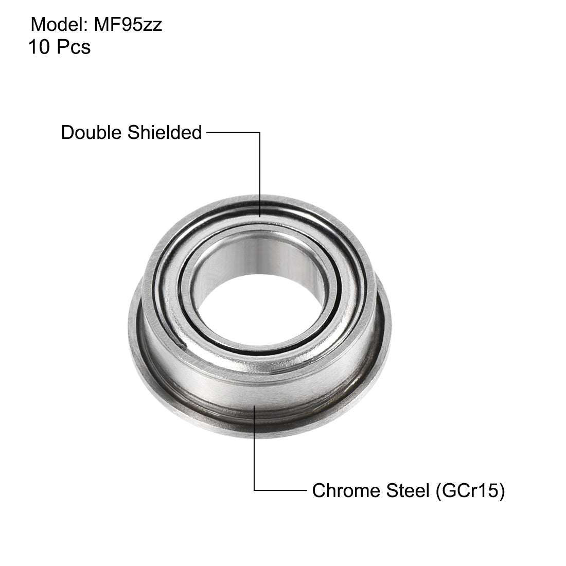 uxcell Uxcell MF95zz Flange Ball Bearing 5x9x3mm Shielded Chrome Steel Bearings 10pcs