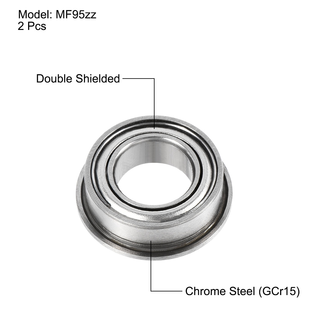 uxcell Uxcell MF95zz Flange Ball Bearing 5x9x3mm ABEC-3 Chrome Steel Bearings 2pcs