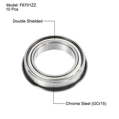 Harfington Uxcell F6701ZZ Flange Ball Bearing 12x18x4mm Shielded Chrome Steel Bearings 10pcs