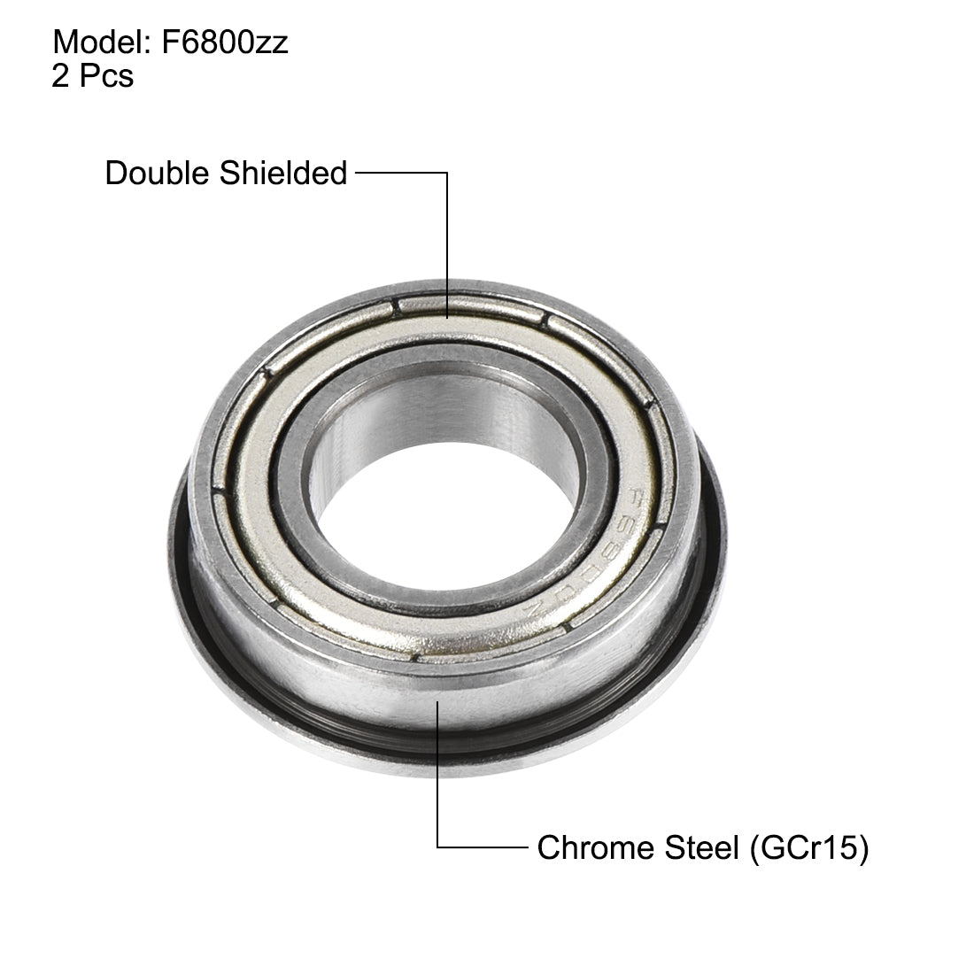 uxcell Uxcell F6800zz Flange Ball Bearing 10x19x5mm ABEC-3 Chrome Steel Bearings 2pcs
