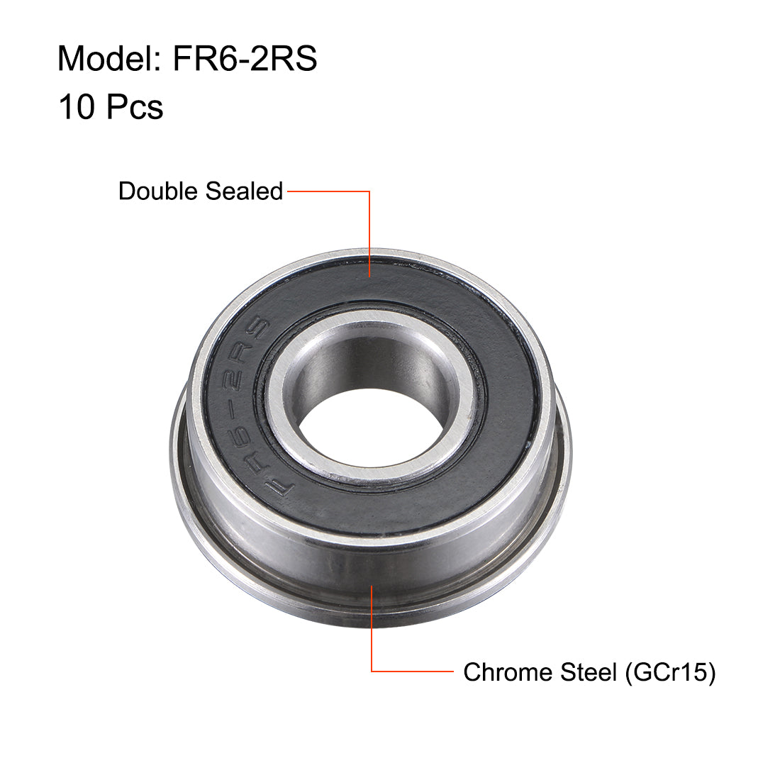 uxcell Uxcell FR6-2RS Flange Ball Bearing 3/8"x 7/8"x 9/32" Sealed Chrome Steel Miniature Ball Bearings 10pcs