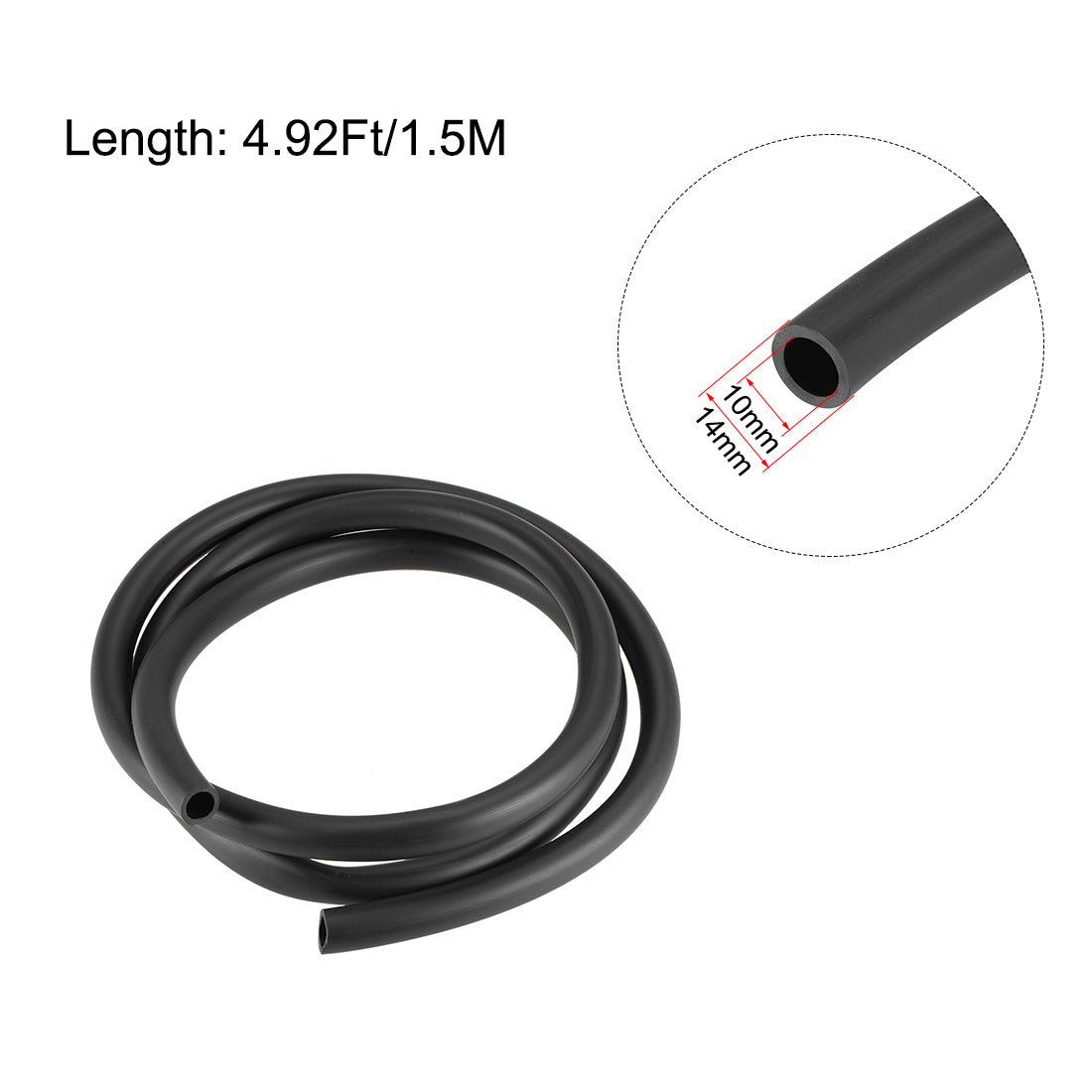 uxcell Uxcell Black Line Hose Tube 10mm(25/64")ID x 14mm(35/64")OD 4.92Ft/1.5M NBR Water Hose