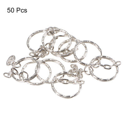 Harfington Uxcell Split Key Ring with Chain 1.6x25x2.7mm Open Jump Connector for Lanyard Zipper Handbag Art Craft, Nickel Plated Iron, Pack of 50
