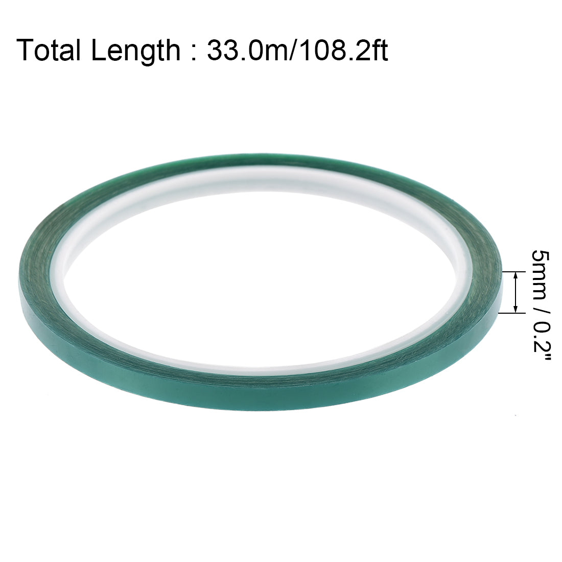 uxcell Uxcell 5mm PET Tape Green High Temperature Tape 33.0m/108.2ft 2 Roll