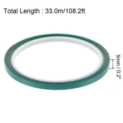 Harfington Uxcell 5mm PET Tape Green High Temperature Tape 33.0m/108.2ft 2 Roll