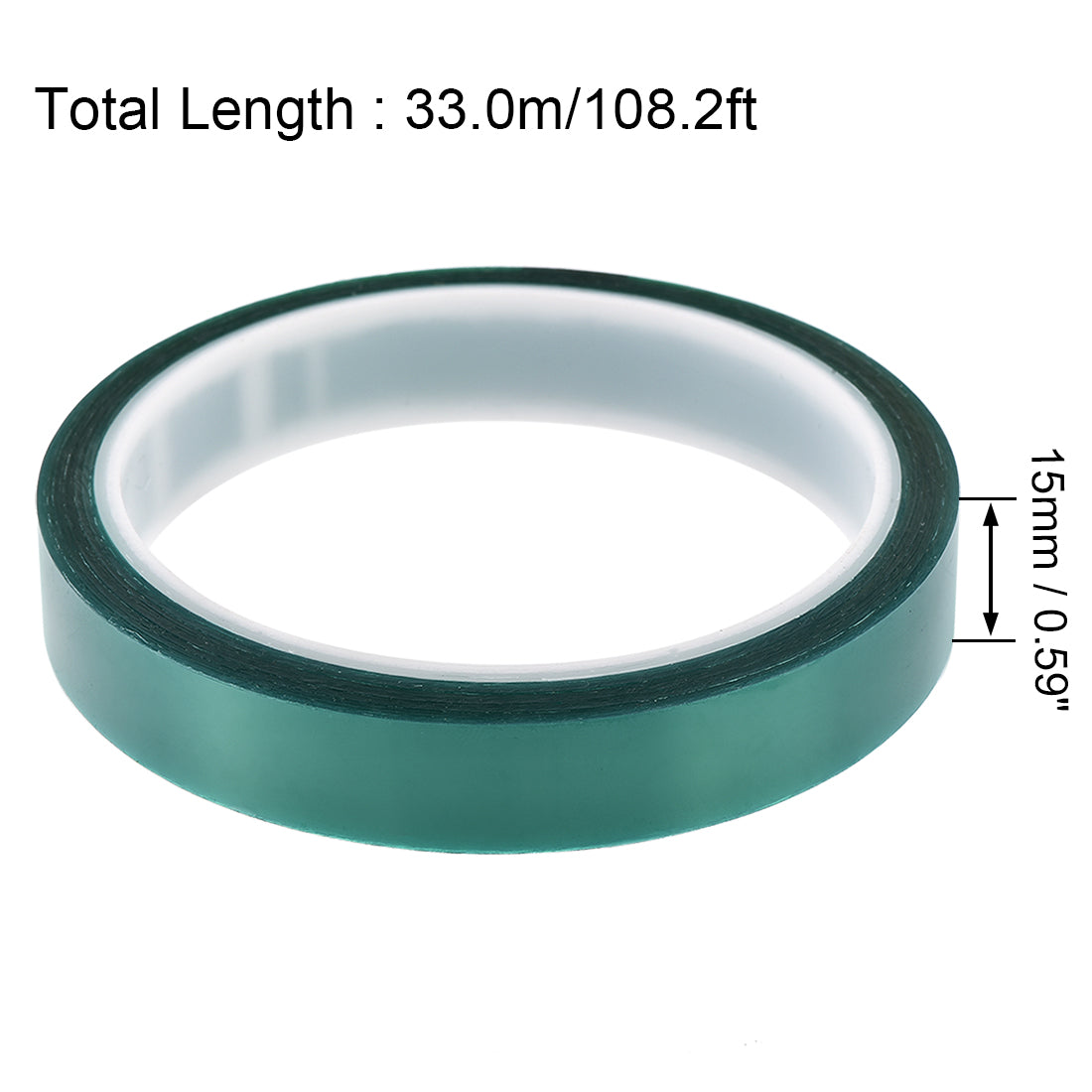 uxcell Uxcell 15mm PET Tape Green High Temperature Tape 33.0m/108.2ft