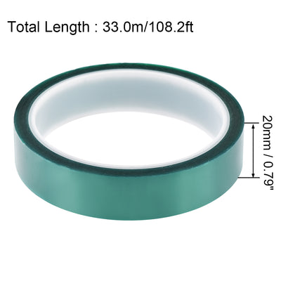 Harfington Uxcell 20mm PET Tape Green High Temperature Tape 33.0m/108.2ft