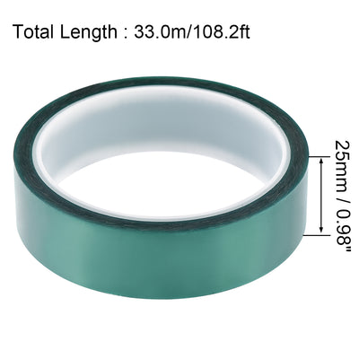 Harfington Uxcell 25mm PET Tape Green High Temperature Tape 33.0m/108.2ft