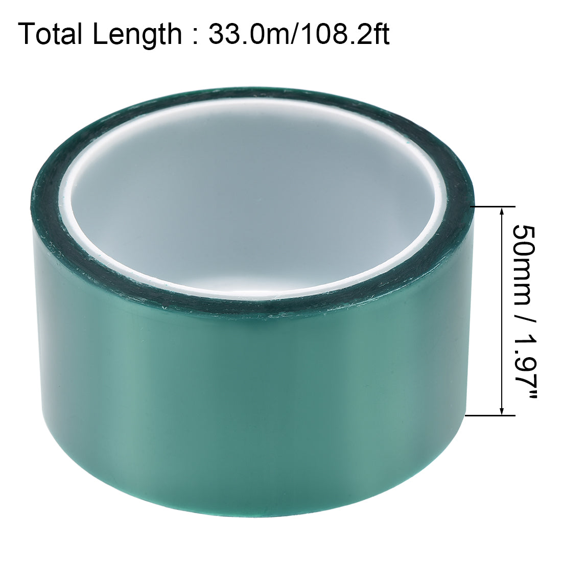 uxcell Uxcell 50mm PET Tape Green High Temperature Tape 33.0m/108.2ft 2 Roll