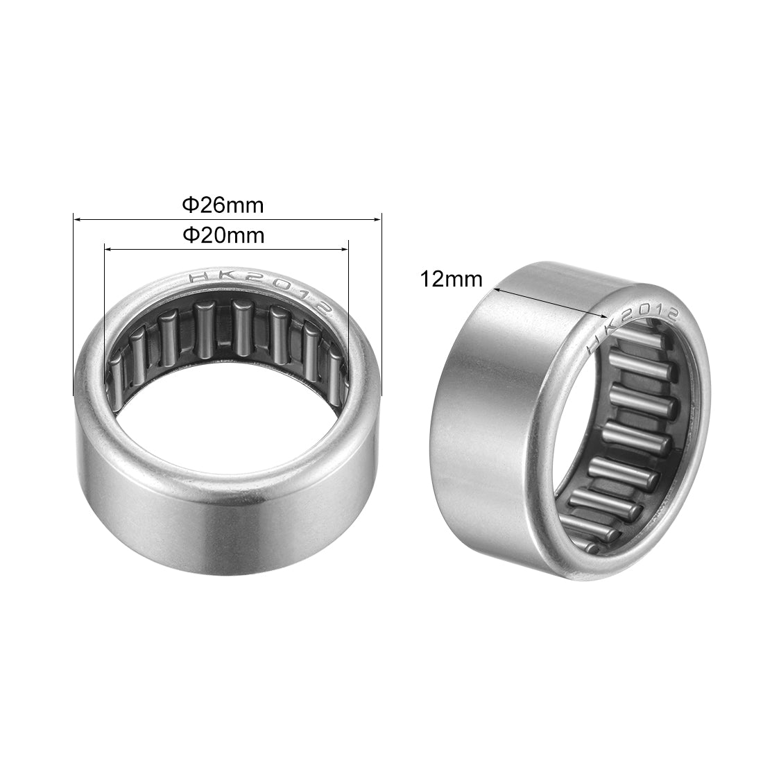 uxcell Uxcell Needle Roller Bearings, Open End Stamping Steel Drawn Cup, Metric