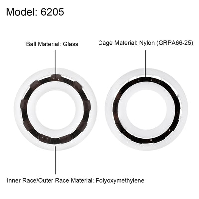 Harfington Uxcell 6205 Plastic Bearings 25x52x15mm Glass Ball Nylon Cage 2pcs