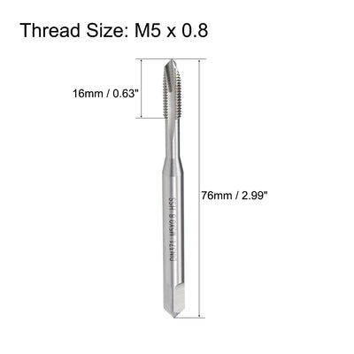 Harfington Uxcell M5 x 0.8 Spiral Point Threading Tap H2 Tolerance High Speed Steel Uncoated 2pcs
