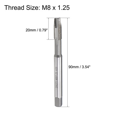 Harfington Uxcell M8 x 1.25 Spiral Point Threading Tap H2 Tolerance High Speed Steel Uncoated 2pcs